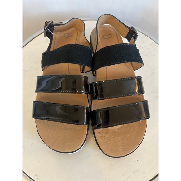 UGG Women's Braelynn
Platform Slingback Sandals. Black patent leather suede SZ 9 - Picture 6 of 10